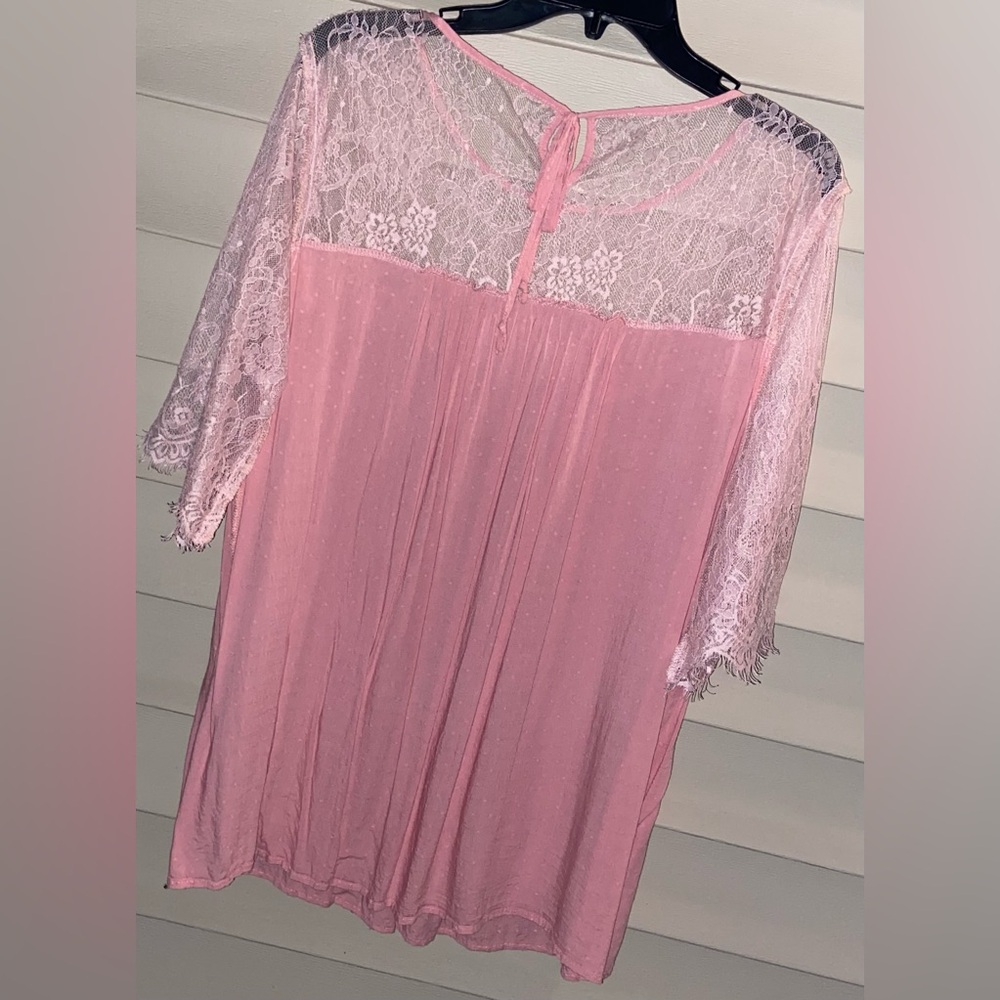 Boutique Pink Airy Blouse Sz-L Lacie Layering Sheer Sexy Elegant Back Tying Top